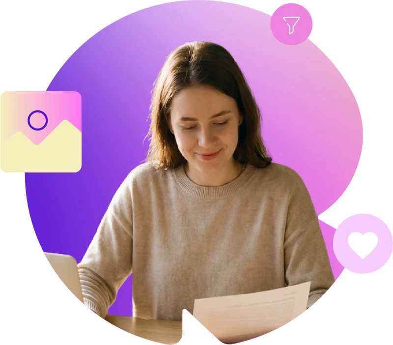Marketing specialist reviewing documents